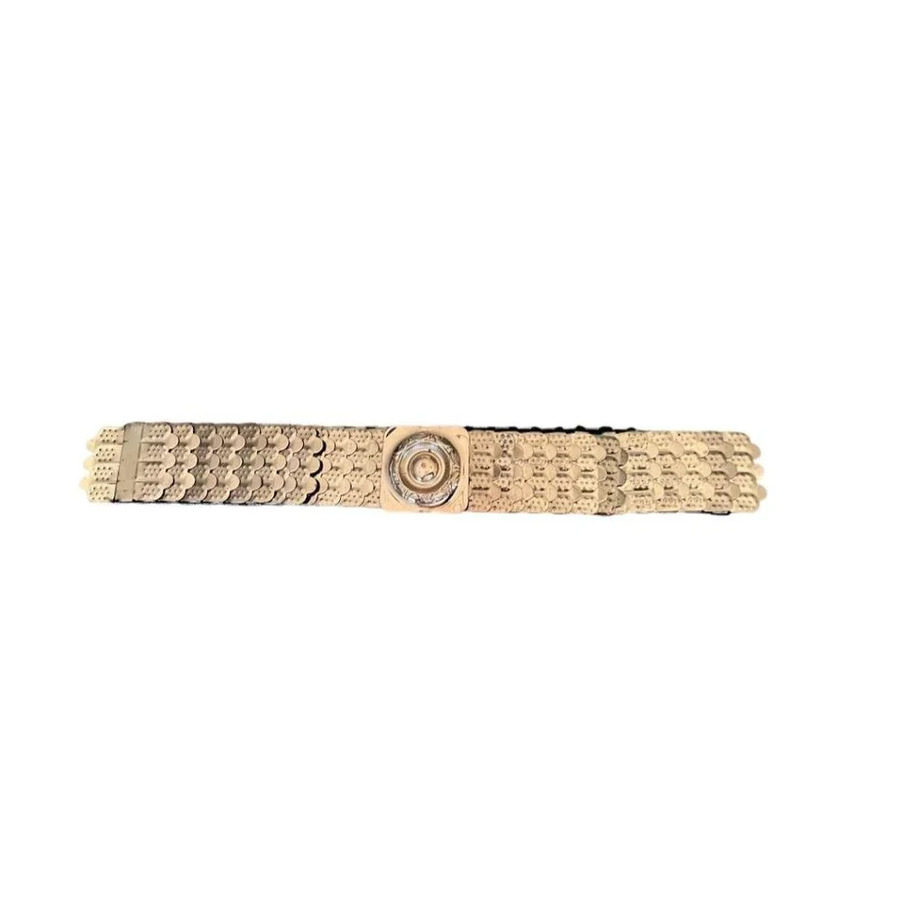 Vintage PAMART MFG Metal Scales Stretch Goldtone Belt 28"L x 2"W - Picture 2 of 9